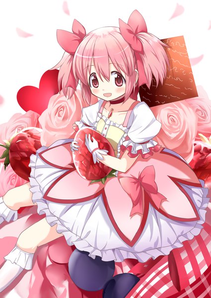 Anime picture 2508x3541 with mahou shoujo madoka magica shaft (studio) kaname madoka rikopin single tall image blush fringe highres short hair open mouth hair between eyes twintails pink hair :d pink eyes puffy sleeves short twintails magical girl girl