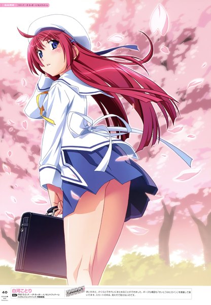 Anime picture 4826x6960 with da capo watanabe akio - poyoyon rock characters (artbook) shirakawa kotori watanabe akio single long hair tall image looking at viewer highres blue eyes light erotic payot absurdres ahoge red hair long sleeves parted lips pleated skirt scan copyright name