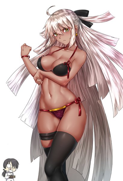 Anime picture 2308x3376 with fate (series) fate/grand order koha-ace okita souji (fate) (all) okita souji alter (fate) kai (pixiv12466647) tall image looking at viewer blush fringe highres short hair breasts light erotic simple background smile hair between eyes large breasts white background bare shoulders