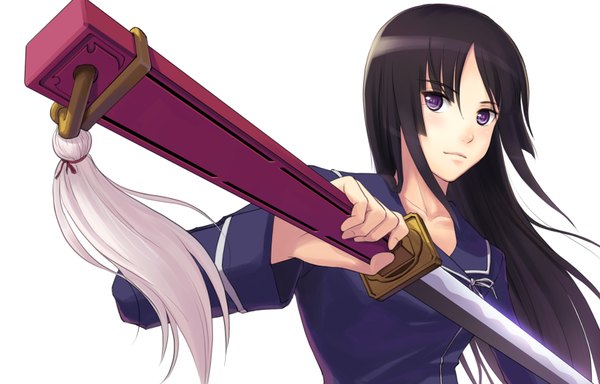 Anime picture 1600x1024 with ga-rei zero isayama yomi zhenlin white background sword serafuku katana