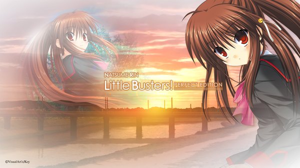 Anime picture 1920x1080 with little busters! key (studio) natsume rin na-ga long hair highres red eyes brown hair wide image ponytail inscription wallpaper girl uniform school uniform