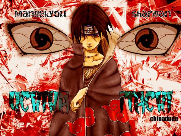 Anime picture 1024x768 with naruto studio pierrot naruto (series) uchiha itachi black hair red eyes akatsuki sharingan eyes boy choker cloak