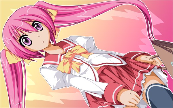 Anime picture 1920x1200 with ochinsama highres simple background wide image twintails pink hair pink eyes loli girl serafuku