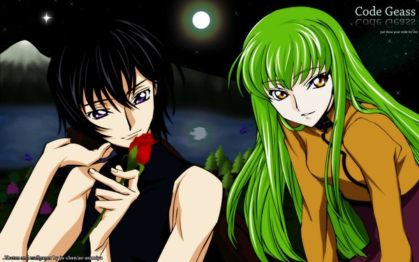 Anime picture 1920x1200 with code geass sunrise (studio) c.c. lelouch lamperouge highres wide image flower (flowers) rose (roses) red rose