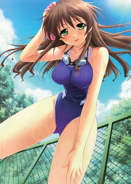 Anime picture 2506x3537 with natsu no ame itou hinako tall image highres breasts light erotic brown hair green eyes swimsuit