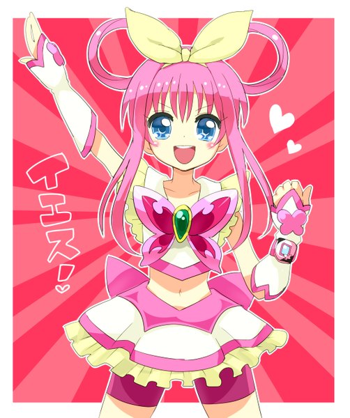Anime picture 1113x1329 with precure tantei opera milky holmes yes! precure 5 toei animation sherlock shellingford yumehara nozomi cure dream owarine miku single long hair tall image blush open mouth blue eyes pink hair :d happy pink background framed cosplay