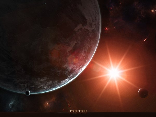 Аниме картинка 1600x1200 с оригинальное изображение gucken надпись свет без людей космос звезда (звёзды) планета