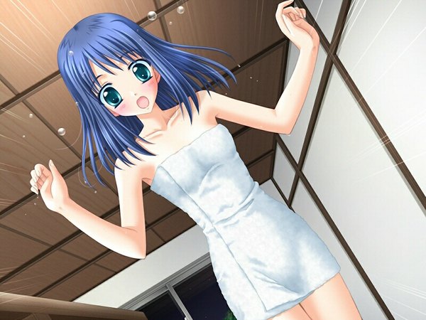 Anime picture 1024x768 with falling love (game) green eyes blue hair game cg girl