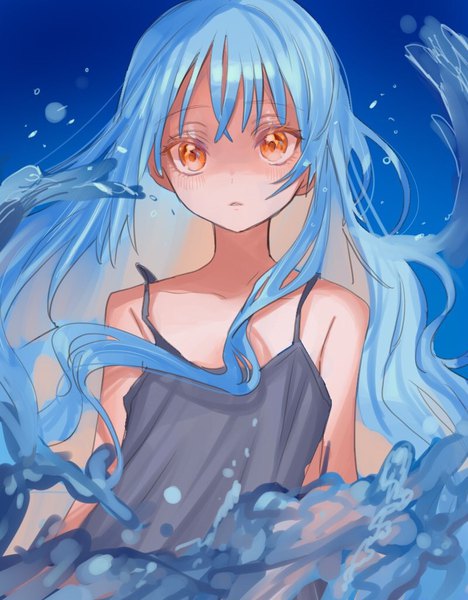 Anime picture 800x1024 with original rosette (roze-ko) single long hair tall image looking at viewer blue hair upper body orange eyes sleeveless girl water camisole