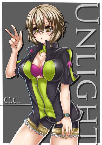 Anime picture 2480x3507 with unlight cuizilan single tall image blush highres short hair breasts light erotic large breasts cleavage grey hair girl glasses clock pocket watch