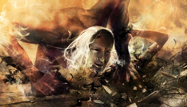 Аниме картинка 1280x732 с оригинальное изображение ryohei hase широкое изображение серебряные волосы обои на рабочий стол битва девушка мужчина огонь