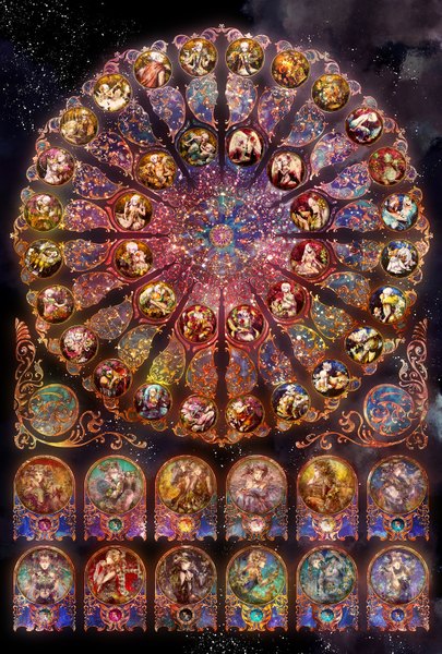 Anime picture 1087x1608 with original yuu (arcadia) tall image zodiac detailed star (stars) stained glass