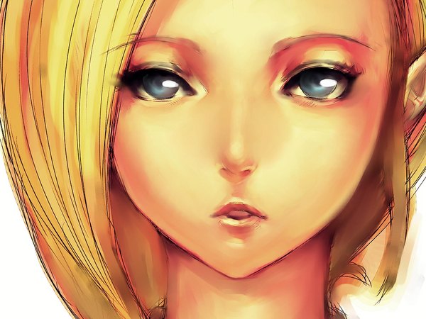 Anime picture 1000x751 with dragon quest dragon quest v bianca (dq5) fumio (rsqkr) single looking at viewer short hair open mouth blue eyes blonde hair simple background white background lips close-up face makeup girl