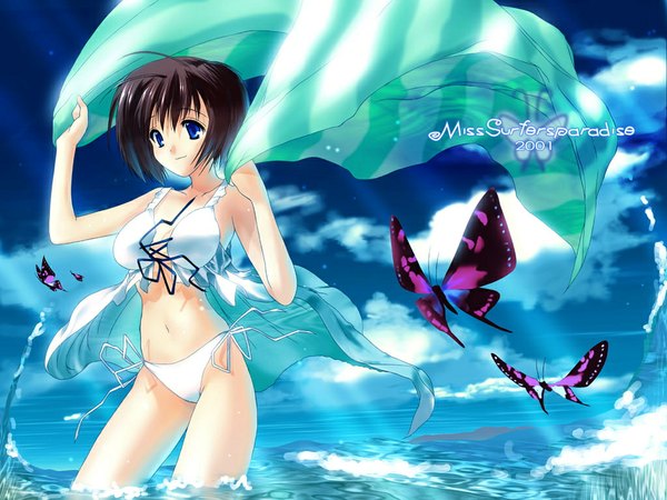 Anime picture 1024x768 with single 2001 girl swimsuit bikini insect butterfly white bikini tagme