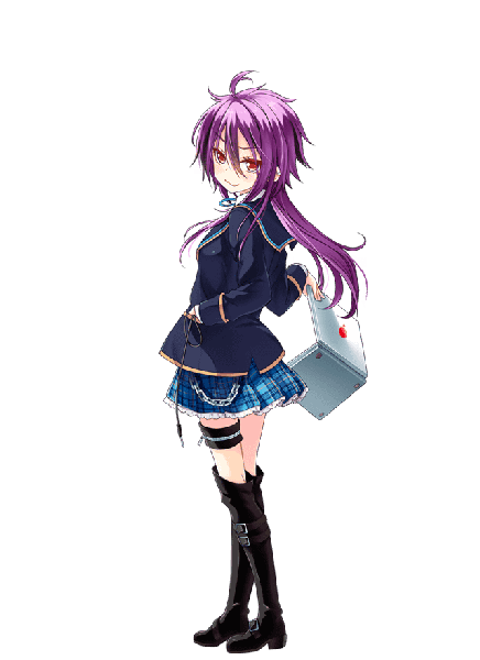 Anime picture 640x880 with girlfriend (kari) shinonome rei qp:flapper single long hair tall image looking at viewer smile red eyes purple hair full body ahoge looking back official art transparent background hand in pocket girl uniform school uniform belt