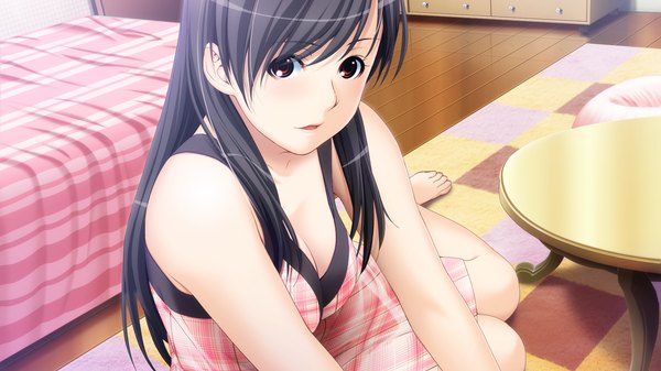 Anime picture 1920x1080 with sister scheme 2 (game) yanagawa amane ino single long hair highres black hair red eyes wide image game cg girl sundress