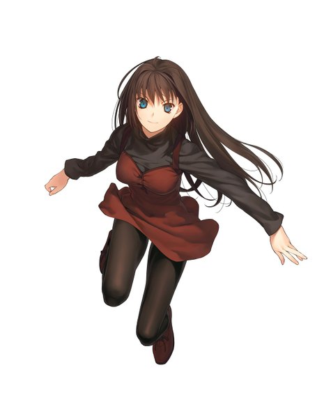 Anime picture 1164x1500 with mahou tsukai no yoru type-moon aozaki aoko single long hair tall image looking at viewer blue eyes black hair simple background white background light smile girl dress pantyhose short dress