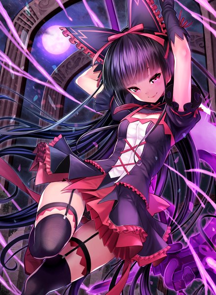 Anime picture 844x1151 with gate - jieitai ka no chi nite kaku tatakaeri a-1 pictures rory mercury matanonki single tall image looking at viewer blush light erotic black hair smile red eyes very long hair lolita fashion goth-loli girl thighhighs dress underwear panties