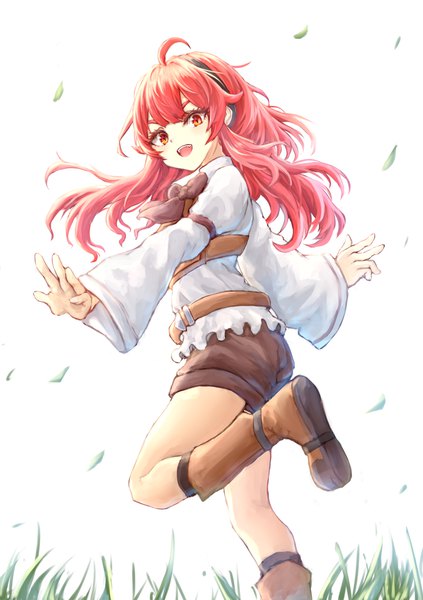 Anime picture 2000x2838 with mushoku tensei studio bind eris boreas greyrat utinokofia single long hair tall image looking at viewer blush fringe highres open mouth simple background smile red eyes standing white background ahoge red hair :d