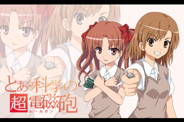 Anime picture 1920x1280 with to aru kagaku no railgun j.c. staff misaka mikoto shirai kuroko highres multiple girls zoom layer girl 2 girls serafuku