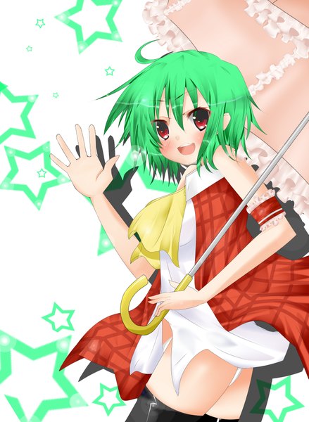 Anime picture 2925x4000 with touhou kazami yuuka alza (artist) tall image blush highres short hair open mouth red eyes ahoge green hair girl dress star (symbol)