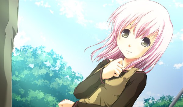 Anime picture 1024x600 with akikaze personal (game) short hair wide image pink hair game cg black eyes girl child (children)