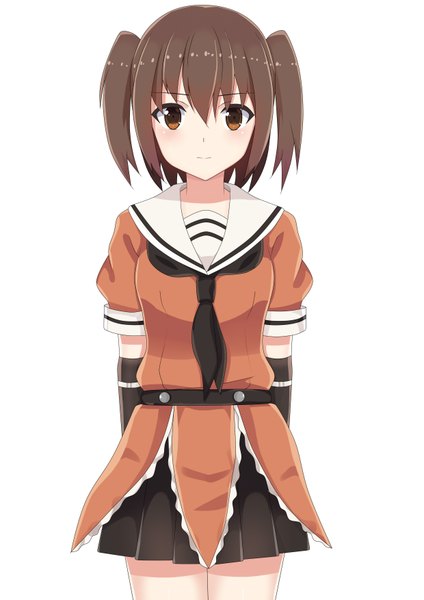 Anime picture 2480x3507 with kantai collection sendai light cruiser unscpro single tall image looking at viewer blush highres short hair simple background brown hair white background brown eyes two side up girl