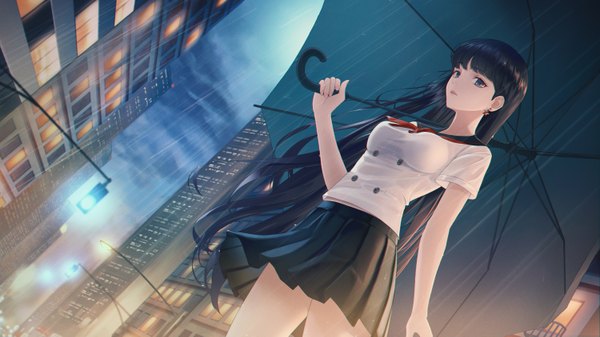 Anime picture 6000x3375 with bishoujo senshi sailor moon toei animation hino rei fintowing single long hair looking at viewer fringe highres breasts black hair wide image standing holding absurdres sky cloud (clouds) outdoors blunt bangs pleated skirt