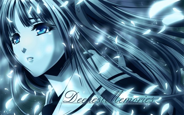 Anime picture 2560x1600 with hiiro no kakera kasuga tamaki long hair highres blue eyes wide image blue hair girl petals