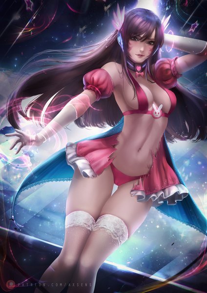 Anime-Bild 3532x5000 mit overwatch blizzard entertainment d.va (overwatch) axsen single long hair tall image looking at viewer blush fringe highres breasts light erotic hair between eyes brown hair large breasts standing brown eyes signed absurdres