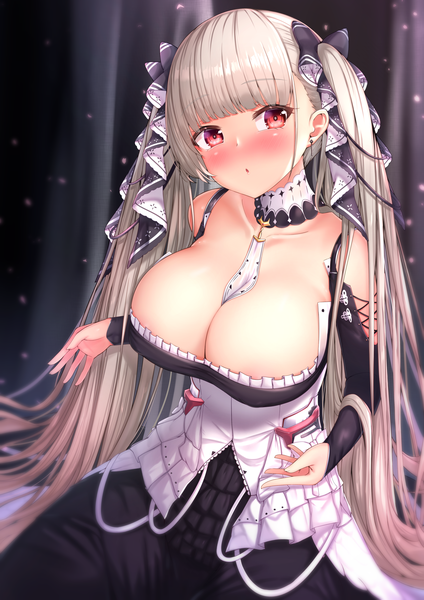Anime picture 3720x5262 with azur lane formidable (azur lane) gmkj single long hair tall image blush fringe highres breasts light erotic red eyes large breasts twintails bare shoulders absurdres cleavage indoors blunt bangs parted lips