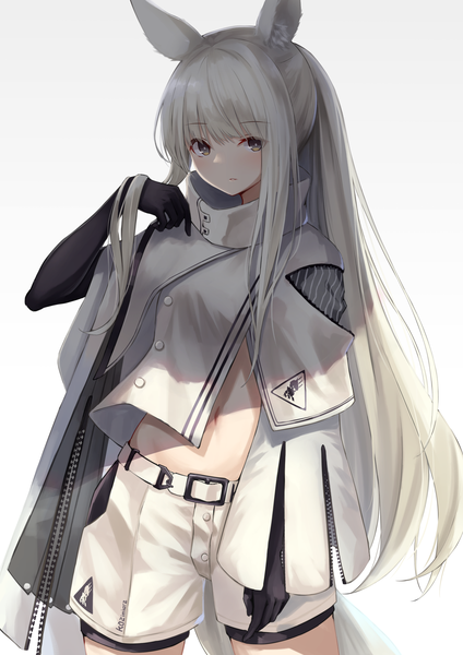 Anime picture 1191x1684 with arknights platinum (arknights) kinome noi single long hair tall image looking at viewer blush simple background blonde hair standing white background brown eyes animal ears tail animal tail wide sleeves horse ears horse tail girl