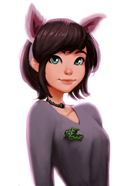 Anime picture 800x1209 with original carlos eduardo single tall image looking at viewer short hair simple background brown hair white background green eyes animal ears cat ears girl choker