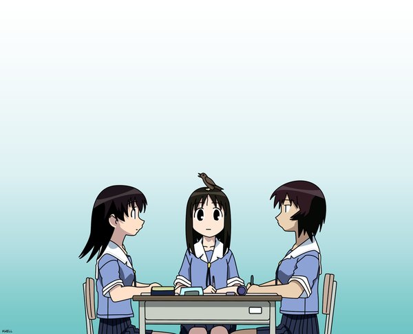 Anime picture 1264x1024 with azumanga daioh j.c. staff kasuga ayumu takino tomo kagura (azumanga) girl animal bird (birds)