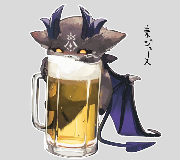 Аниме картинка 1140x1019 с виртуальный ютубер nijisanji debidebi debiru mogayama один (одна) простой фон всё тело серый фон текст без людей демон алкоголь пиво