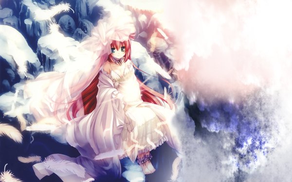 Anime picture 1920x1200 with highres wide image white background sky wings