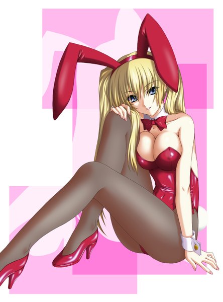 Anime picture 1039x1402 with original nonbe single long hair tall image breasts blue eyes light erotic blonde hair twintails bunny ears legs bunny girl girl bunnysuit