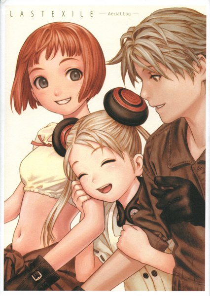 Anime picture 2000x2818 with last exile gonzo lavie head alvis hamilton claus valca range murata long hair tall image fringe highres short hair blonde hair smile multiple girls blunt bangs eyes closed parted lips scan orange hair midriff
