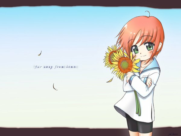 Anime picture 1024x768 with boy sunflower tagme ikuno yui