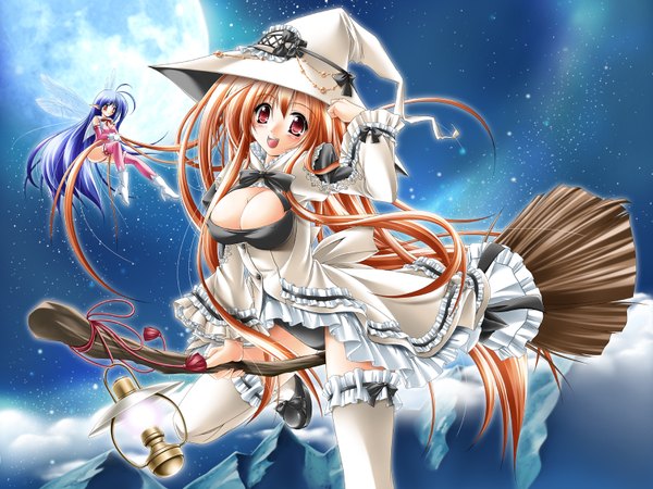Anime picture 1600x1200 with kamiya tomoe light erotic witch fairy girl moon