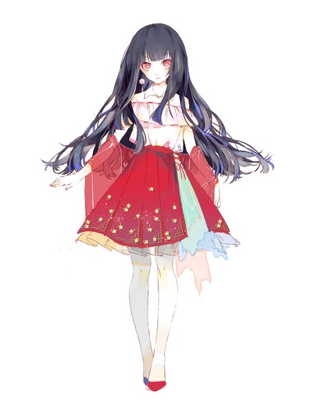 Anime picture 2015x2700 with touhou houraisan kaguya zhixie jiaobu single long hair tall image looking at viewer fringe highres black hair simple background red eyes white background full body alternate costume girl