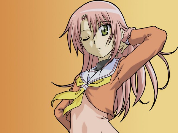 Anime picture 1024x768 with hayate no gotoku! katsura hinagiku yellow eyes pink hair yellow background