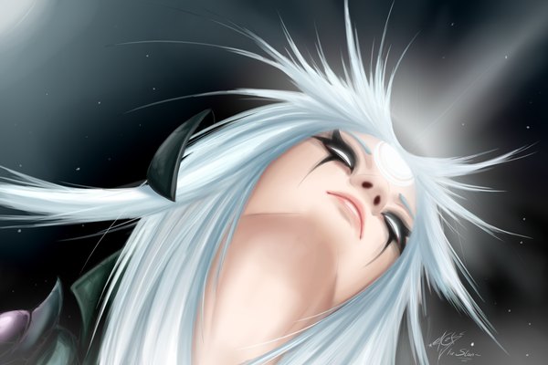 Anime picture 3000x2000 with league of legends diana (league of legends) zackargunov single long hair highres white hair lips facial mark face blank eyes girl