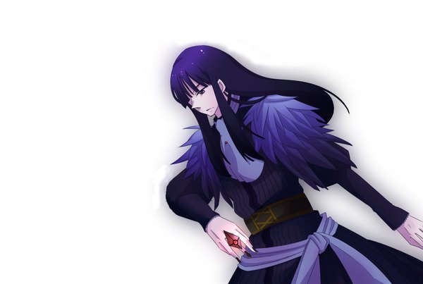 Anime picture 1190x800 with legend of the legendary heroes zexcs froaude miran kairo (pixiv) long hair fringe simple background white background purple eyes purple hair hair over one eye boy ring neckerchief