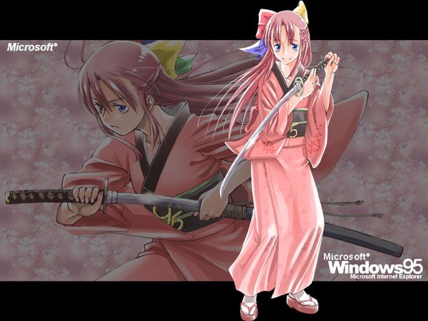 Anime picture 1600x1200 with os-tan windows (operating system) 95-tan full body japanese clothes sword