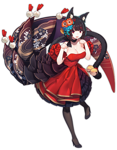 Anime picture 803x1026 with azur lane yamashiro (azur lane) rain lan single tall image looking at viewer short hair breasts open mouth black hair red eyes large breasts standing animal ears cleavage full body tail animal tail cat ears official art