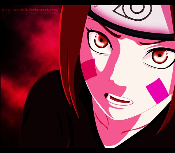 Anime picture 1000x877 with naruto studio pierrot naruto (series) nohara rin single looking at viewer short hair open mouth red eyes brown hair girl bandana