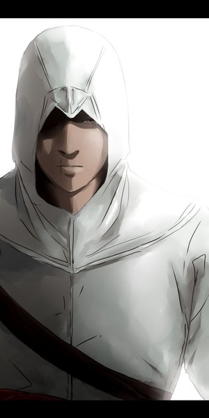 Anime picture 2100x4200 with assassin's creed (game) altair ibn la-ahad meexart single tall image highres simple background white background light scar boy hood