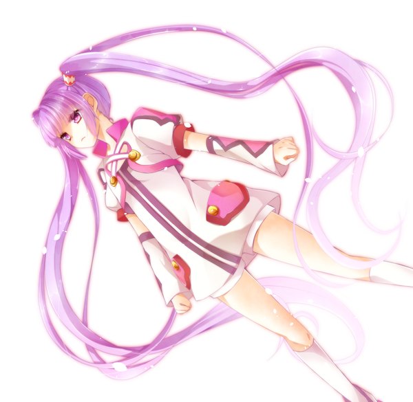 Anime picture 1500x1463 with tales of graces sophie (tales) hutsuzi single long hair simple background white background purple eyes twintails purple hair very long hair girl dress detached sleeves socks white socks