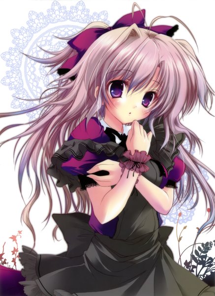 Anime picture 2359x3232 with izumi tsubasu single long hair tall image blush highres purple eyes purple hair girl dress bow hair bow apron